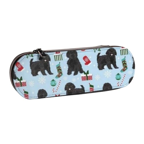 Hnnkloy Cavoodle Christmas Cavapoo Christmas Dog Cute Cavoodle Blue Leder-Federmäppchen-Organizer für die Aufbewahrung von Schreibwaren von Hnnkloy
