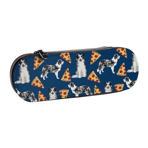 Hnnkloy Federmäppchen aus Leder, Organizer für die Aufbewahrung von Schreibwaren, Blue Merle Pizza Cute Border Collie Cute Dogs Best von Hnnkloy