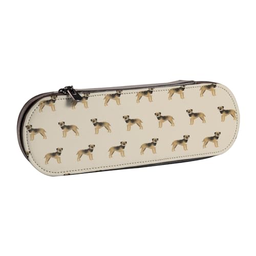 Hnnkloy Federmäppchen aus Leder für die Aufbewahrung von Schreibwaren,Border Terrier Dog Dogs Border Terriers Tan von Hnnkloy