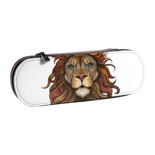 Hnnkloy Federmäppchen aus Leder zur Aufbewahrung von Schreibwaren, schönes Löwenporträt von Hnnkloy