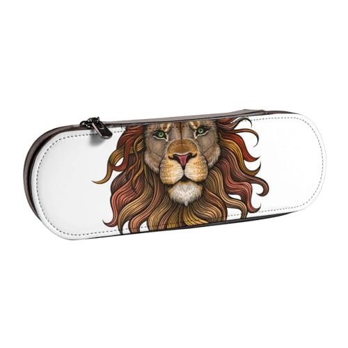 Hnnkloy Federmäppchen aus Leder zur Aufbewahrung von Schreibwaren, schönes Löwenporträt von Hnnkloy