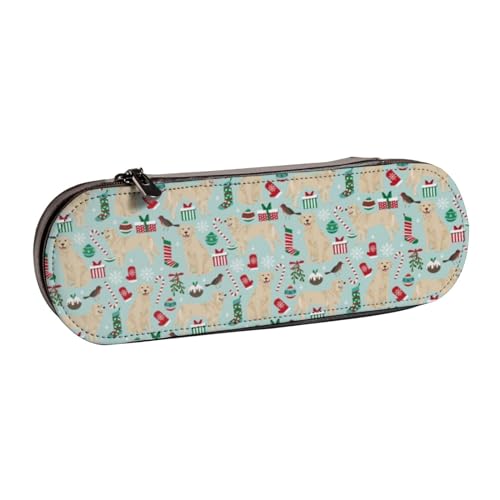 Hnnkloy Leder-Federmäppchen, Organizer für die Aufbewahrung von Schreibwaren, Golden Retriever, Weihnachten, S, Weihnachten, Hund, Weihnachten, S von Hnnkloy