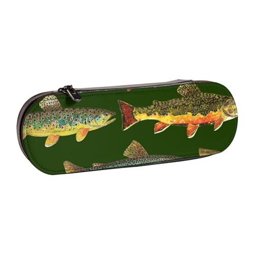 Hnnkloy Leder-Federmäppchen-Organizer für die Aufbewahrung von Schreibwaren, Bachforellenangeln von Hnnkloy
