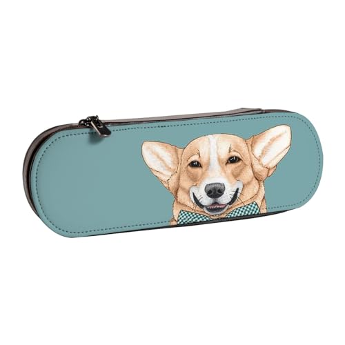Hnnkloy Leder-Federmäppchen-Organizer für die Aufbewahrung von Schreibwaren, Corgi-Gentleman-Hund mit süßer Fliege von Hnnkloy