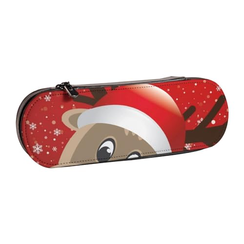 Hnnkloy Leder-Federmäppchen-Organizer für die Aufbewahrung von Schreibwaren, Frohe Weihnachten, niedlicher Cartoon-Elch-Druck von Hnnkloy