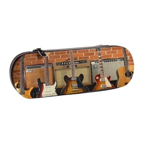 Hnnkloy Leder-Federmäppchen-Organizer für die Aufbewahrung von Schreibwaren, Gitarrensammlung von Hnnkloy