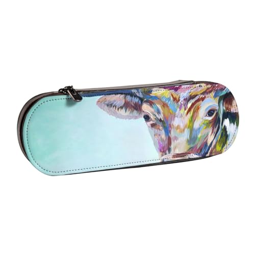 Hnnkloy Leder-Federmäppchen-Organizer für die Aufbewahrung von Schreibwaren, Kuh-Motiv, buntes Gemälde Hnnkloy Leder-Federmäppchen-Organizer für die Aufbewahrung von Schreibwaren, Kuh-Motiv, buntes Gemälde von Hnnkloy