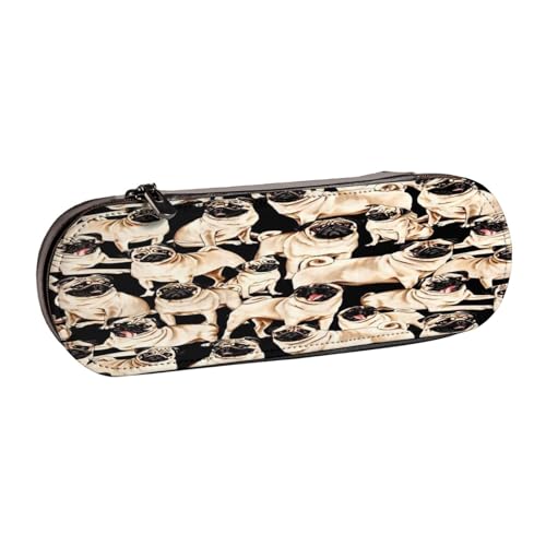 Hnnkloy Leder-Federmäppchen-Organizer für die Aufbewahrung von Schreibwaren, Möpse von Hnnkloy