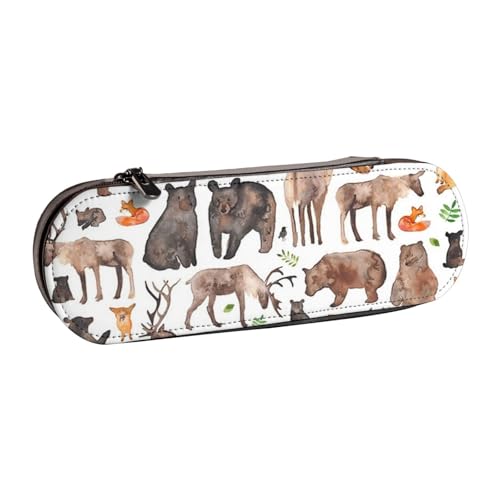 Hnnkloy Leder-Federmäppchen-Organizer für die Aufbewahrung von Schreibwaren, Waldtiere von Hnnkloy