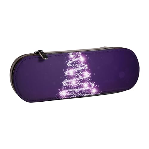 Hnnkloy Leder-Federmäppchen-Organizer für die Aufbewahrung von Schreibwaren, Weihnachts-Lila-Baum von Hnnkloy