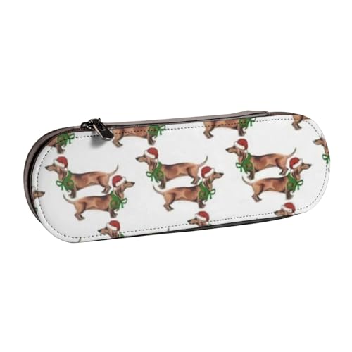 Hnnkloy Leder-Federmäppchen-Organizer für die Aufbewahrung von Schreibwaren, Weihnachtsdackel von Hnnkloy