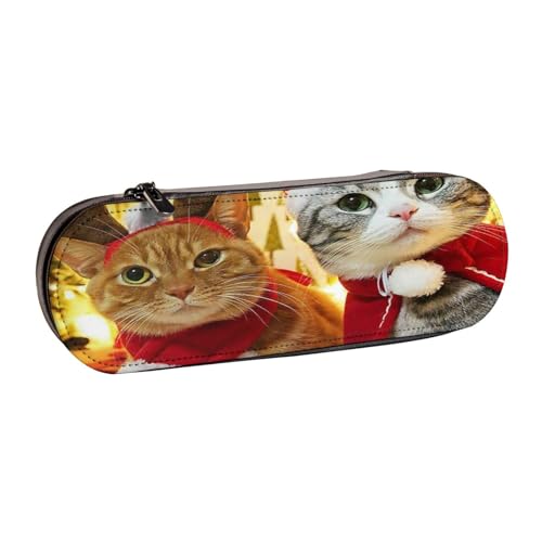 Hnnkloy Leder-Federmäppchen-Organizer für die Aufbewahrung von Schreibwaren, Weihnachtskatzen von Hnnkloy