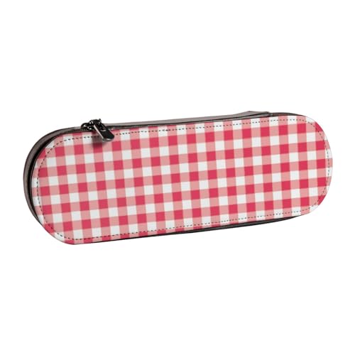 Hnnkloy Leder-Federmäppchen-Organizer für die Aufbewahrung von Schreibwaren, kleines Büffelkaro-Gingham-Karomuster in Wassermelone von Hnnkloy