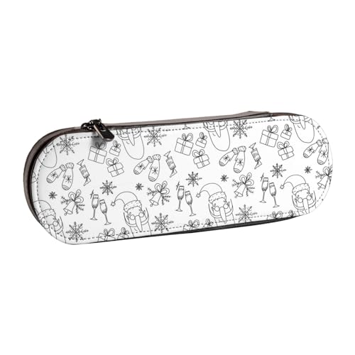Hnnkloy Leder-Federmäppchen-Organizer für die Aufbewahrung von Schreibwaren, lustiges Schwarz-Weiß-Weihnachts-Neujahr von Hnnkloy