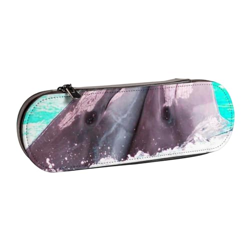 Hnnkloy Leder-Federmäppchen-Organizer für die Aufbewahrung von Schreibwaren, mit Delfinmuster von Hnnkloy