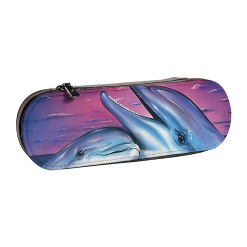 Hnnkloy Leder-Federmäppchen-Organizer für die Aufbewahrung von Schreibwaren, mit Delfinmuster von Hnnkloy