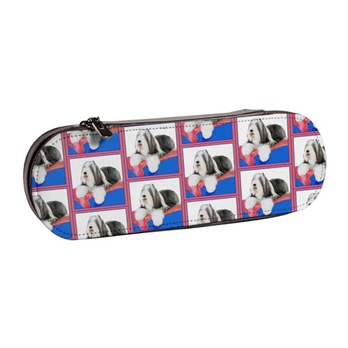 Hnnkloy Leder-Federmäppchen-Organizer zur Aufbewahrung von Schreibwaren, Bearded_Collie von Hnnkloy
