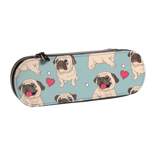 Hnnkloy Leder-Federmäppchen-Organizer zur Aufbewahrung von Schreibwaren, Blauer Mops-Aufkleber von Hnnkloy