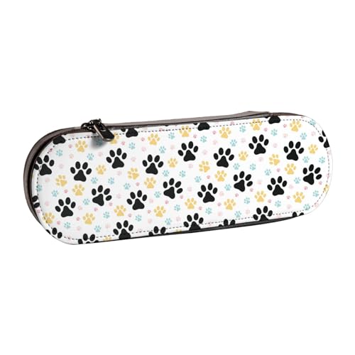 Hnnkloy Leder-Federmäppchen-Organizer zur Aufbewahrung von Schreibwaren, Hundepfotenmuster von Hnnkloy