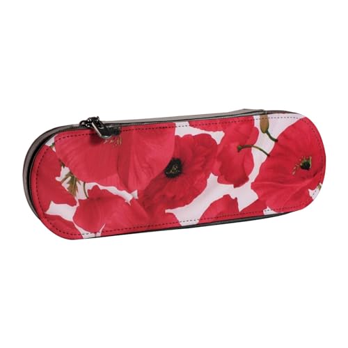 Hnnkloy Leder-Federmäppchen-Organizer zur Aufbewahrung von Schreibwaren, Mohnrot von Hnnkloy
