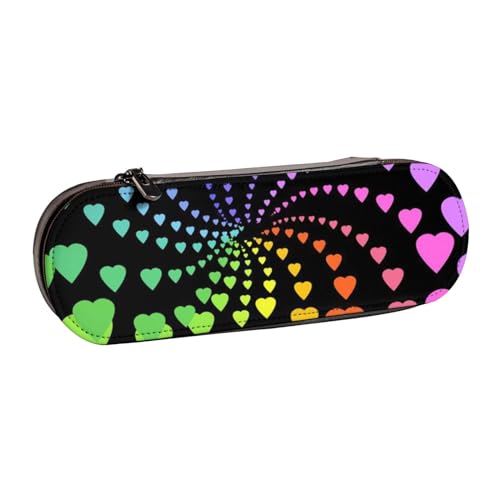 Hnnkloy Leder-Federmäppchen-Organizer zur Aufbewahrung von Schreibwaren, Regenbogenherzen von Hnnkloy