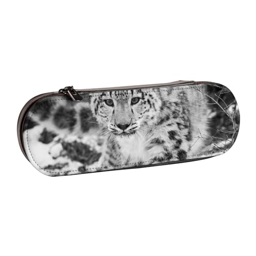 Hnnkloy Leder-Federmäppchen-Organizer zur Aufbewahrung von Schreibwaren, Schneeleopard von Hnnkloy
