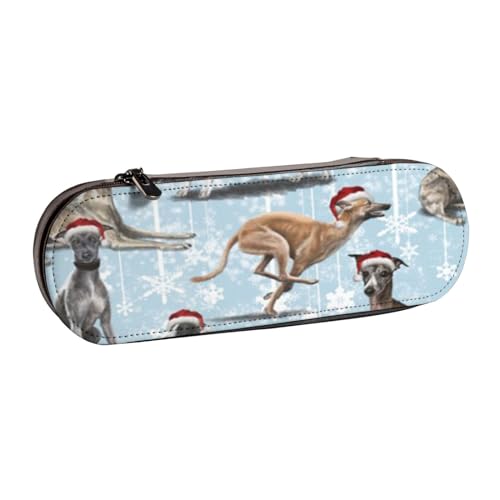 Hnnkloy Leder-Federmäppchen-Organizer zur Aufbewahrung von Schreibwaren, The Christmas Whippet von Hnnkloy