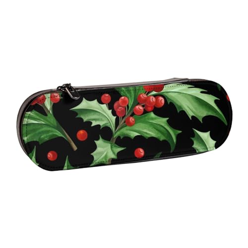 Leder-Federmäppchen-Organizer für die Aufbewahrung von Schreibwaren, Frohe Weihnachten, Holly von Hnnkloy