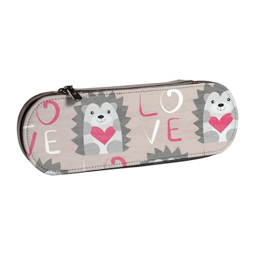 Leder-Federmäppchen-Organizer zur Aufbewahrung von Schreibwaren, Igel mit Herzliebe von Hnnkloy
