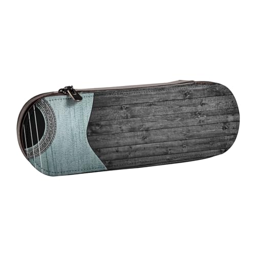 Leder-Federmäppchen-Organizer zur Aufbewahrung von Schreibwaren, Musikgitarre auf Holz von Hnnkloy