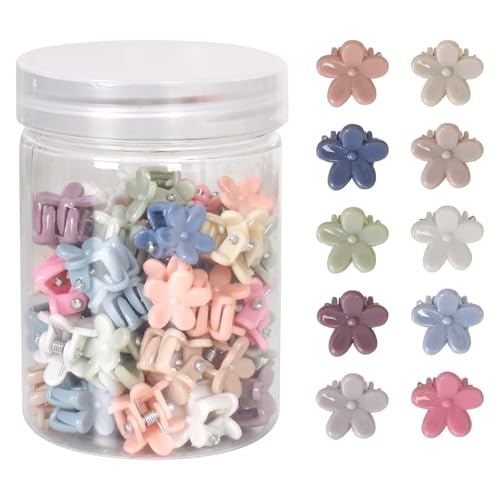 50 Stück Kleine Blume Haarspangen, Kleine Klaue Clip, Bunte Mini Blumen Haarklammern, Matt Rutschfest Haarspangen, Mini Haarklammer Clips, Haar Accessoires, für Kinder Mädchen Frauen von Hnonoxy