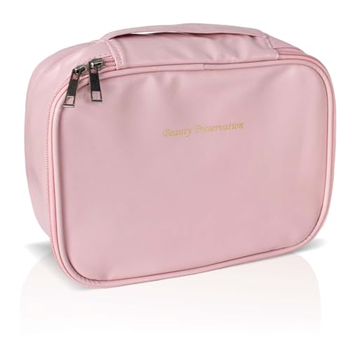 Kosmetiktasche Damen, Kulturtasche Damen mit Griff, Reise Kosmetik Organizer Tasche wasserdichte Schminktasche, Groß Make Up Tasche Reise Kosmetikkoffer mit Make-up Pinsel Fach (Rosa) von Hnonoxy