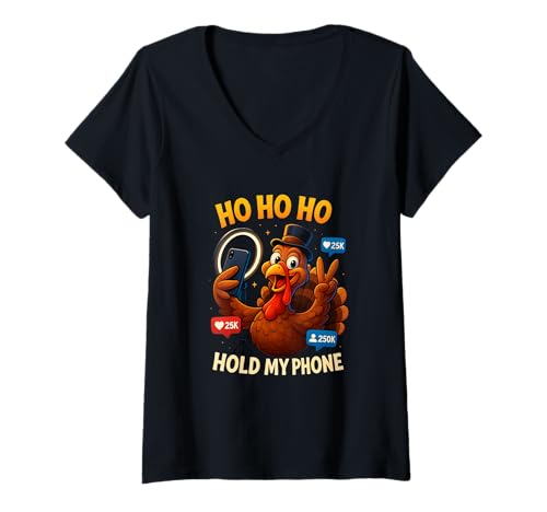 Damen Hello I'm Hold My Phone Funny Turkey Influencer T-Shirt mit V-Ausschnitt Damen Hello I'm Hold My Phone Funny Turkey Influencer T-Shirt mit V-Ausschnitt von Ho Ho Ho Funny Turkey Influencer Thanksgiving