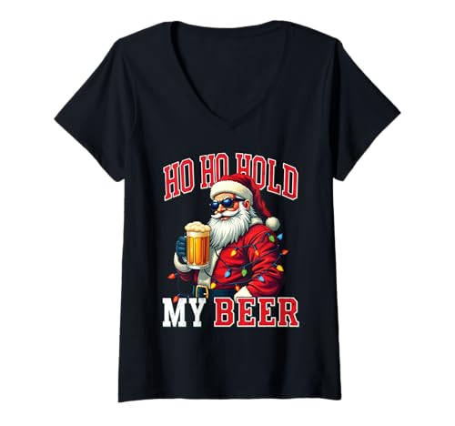 Damen Ho Ho Hold My Bear Lustige Weihnachtsmann Weihnachten Coole T-Shirt mit V-Ausschnitt Damen Ho Ho Hold My Bear Lustige Weihnachtsmann Weihnachten Coole T-Shirt mit V-Ausschnitt von Ho Ho Hold My Bear Co.