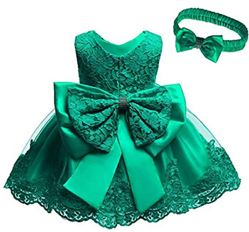 Baby Mädchen Spitzenkleid Bowknot Blume Kleider Hochzeitswettbewerb Taufe Tutu Kleid 0-24 Monate (Dunkelgrün, 6M (3-6 Monate)) von Ho Mall
