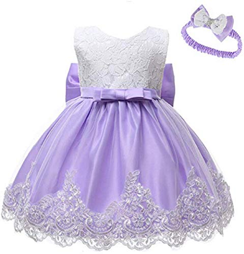 Baby Mädchen Spitzenkleid Bowknot Blume Kleider Hochzeitswettbewerb Taufe Tutu Kleid 0-24 Monate (Hellviolett 1, 3M (0-3 Monate)) von Ho Mall