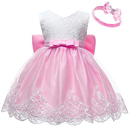 Baby Mädchen Spitzenkleid Bowknot Blume Kleider Hochzeitswettbewerb Taufe Tutu Kleid 0-24 Monate (Rosa, 6M (3-6 Monate)) von Ho Mall