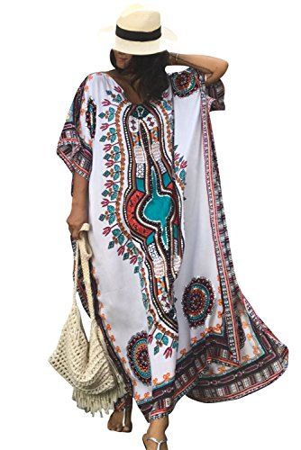 Ho Mall Damen Sommer Elegant Strand Poncho Ethnisch Drucken Lose Kaftan Kittel Sommer Maxi Kleid (Muster 1, Einheitsgröße) von Ho Mall