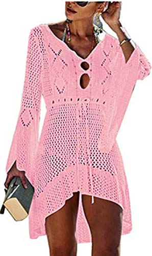 Ho Mall Damen Sommer Elegant Elegant Crochet Knitted Bikini Cover Up Boho Beach Poncho Beach Dress (Rosa, Einheitsgröße) von Ho Mall