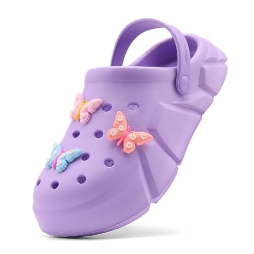 HoEase Mädchen Clog Gartenschuhe Slip-on Slide Sandalen Strand Wasserschuhe für kleine Kinder/große Kinder, violettfarbener schmetterling, 2 Big Kid HoEase Mädchen Clog Gartenschuhe Slip-on Slide Sandalen Strand Wasserschuhe für kleine Kinder/große Kinder, violettfarbener schmetterling, 2 Big Kid von HoEase