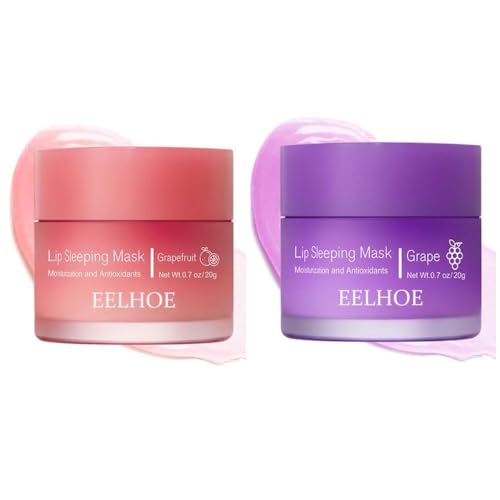 2PC Lip Sleeping Lip Sleeping Mask Set, Lip Repair Lippenbalsam, Hydrating Lip Balm Set, Lippenmask Schlafmaske für die Lippen, Lippenbalsam zum Aufhellung von Lippenfältchen (Grapefruit+Traube) von HoGeGe