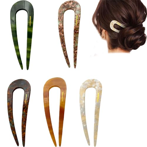 5 Stück Acetic U-shaped Hairpin, Acetic U-förmige Haarnadel, U-Förmige Haarnadel Französisch Stil Haarspange, Schildkrötenmuschel Gabelstäbchen, Haarspange Schildkröte Schale, Für Frauen Haarstyling von HoGeGe