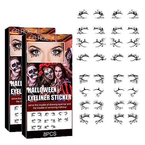 Halloween Eyeliner Aufkleber, Make-Up-Aufkleber, Augen Holografische Aufkleber, Temporäre Tattoos Augen Tattoos Spinnennetz, Aufkleber Selbstklebende Gesichtstattoos für Party (2PC) von HoGeGe