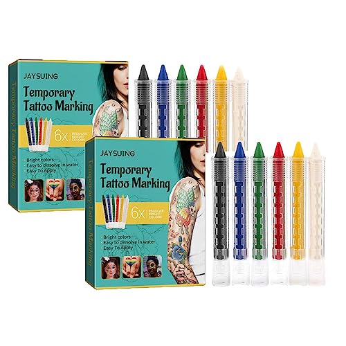 Temporäre Tattoos Stift, Tattoo Gelstifte Set, für Die Haut Tattoo Stifte mit 6 Tattoo Stifte, Körper-Markierungen- für Kinder Adultes Fasching, Geburtstage Halloween Party (2PC) von HoGeGe