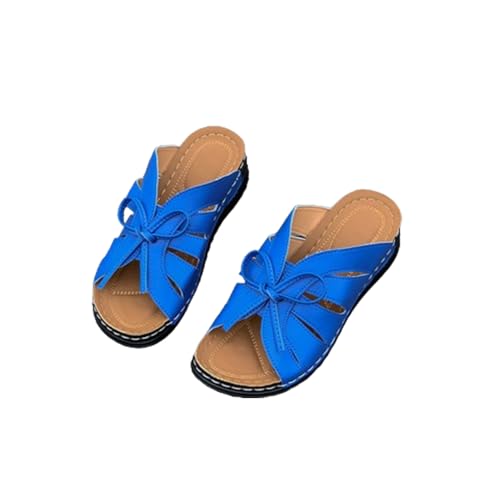 HoNung Einfarbige Damensandalen mit dicken Sohlen, offene Keilsandalen, stilvolle Schnürpantoffeln mit weichen Sohlen (blue,42) von HoNung