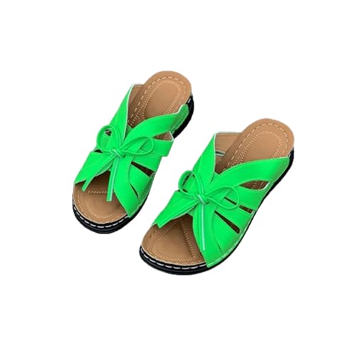 HoNung Einfarbige Damensandalen mit dicken Sohlen, offene Keilsandalen, stilvolle Schnürpantoffeln mit weichen Sohlen (green,43) von HoNung