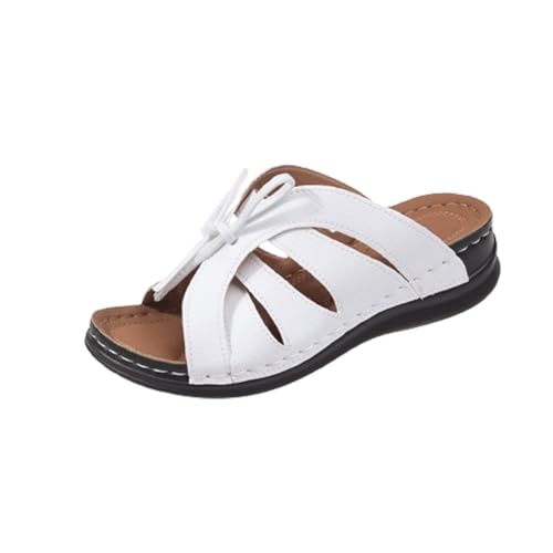 HoNung Einfarbige Damensandalen mit dicken Sohlen, offene Keilsandalen, stilvolle Schnürpantoffeln mit weichen Sohlen (white,36) von HoNung