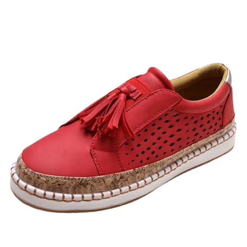 HoNung Super Bequeme, atmungsaktive Damen-Sneaker, orthopädische Sneakers, atmungsaktive Sneakers mit rundem Zehenbereich (red,37) von HoNung