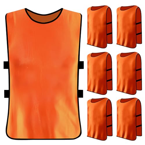 6 Stück Leibchen Fußball Set, Trainingsleibchen Basketball, Sports Mesh Bibs, Leibchen Mesh Weste für Training, Sport Trikot Leibche für Erwachsene, Trainingsleibchen für Herren Damen (Orange) von HoaaiGo