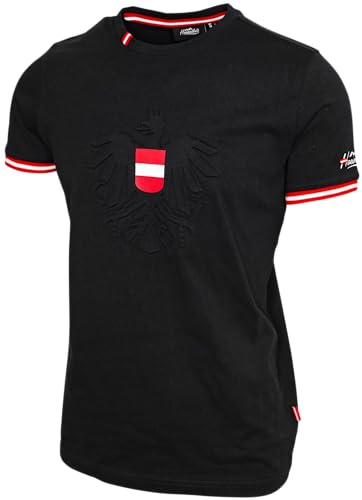 3D Österreich Adler T-Shirt Schwarz Herren - Atmungsaktiver Stoff, Perfekte Passform, Hochwertiger Druck, Pflegeleicht und Langlebig, Tolles Geschenk für Adler-Fans (L, Schwarz) von Hoamatkult